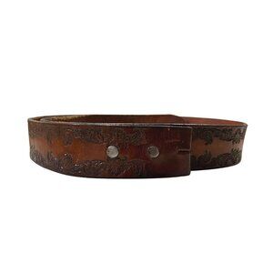 Vintage Western Brown Leather Belt Mens 32 USA Tooled No Buckle